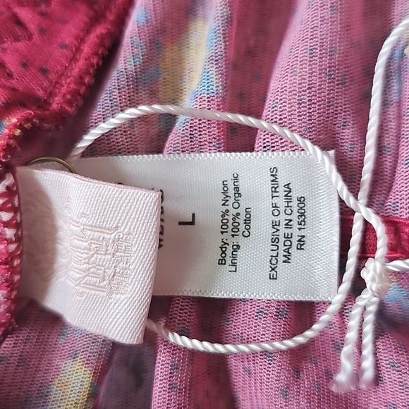 NWT HAH Free People Bodysuit Floral Red Ruffled Large "Cheap Perfume Wino" - Picture 7 of 7